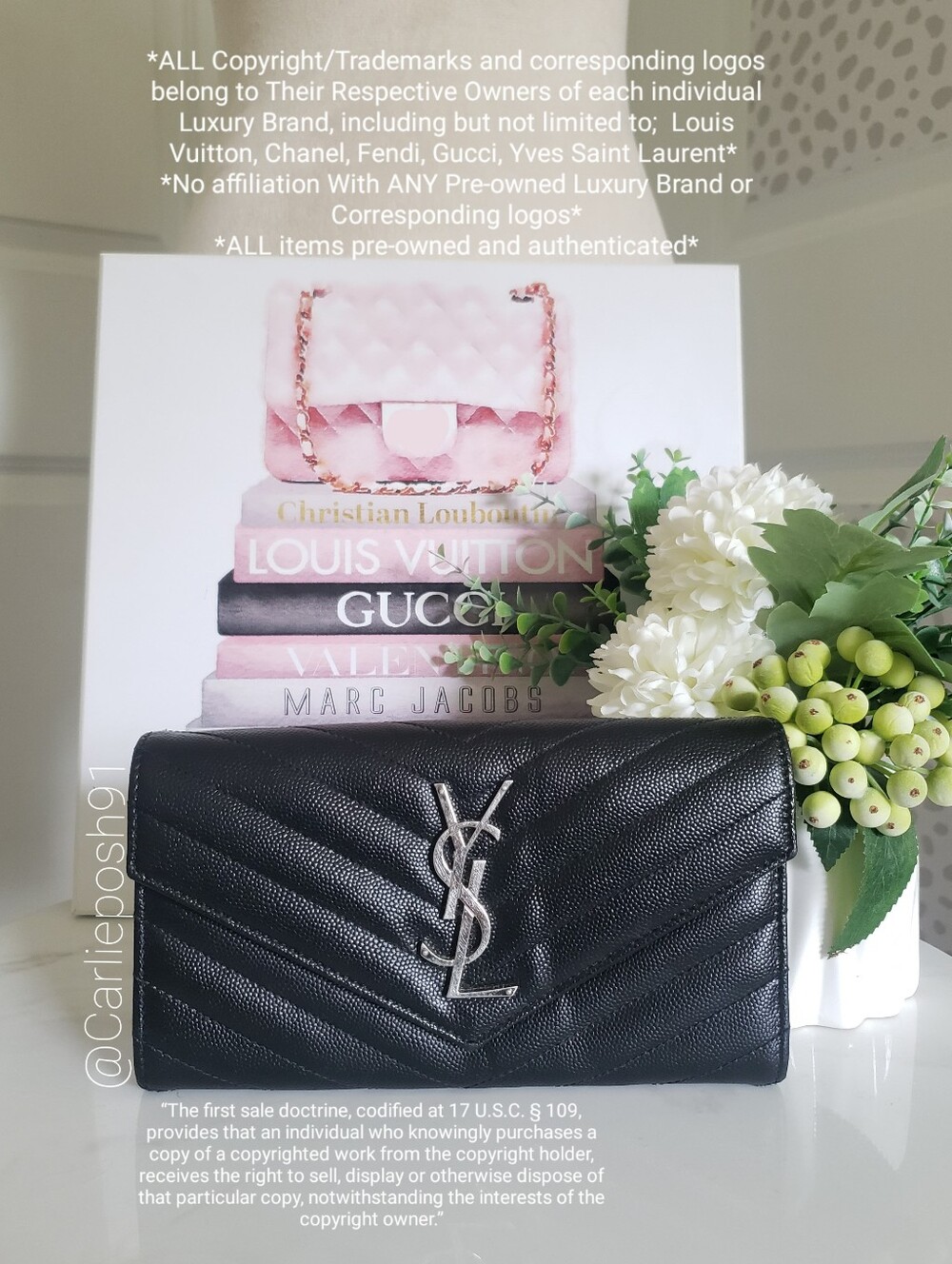 Authentic Pre-owned Yves Saint Laurent Grain De Poudre Envelope Wallet - Picture 3 of 15